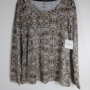 Rafaella Long Sleeve Leopard Print Tee Size L NWT